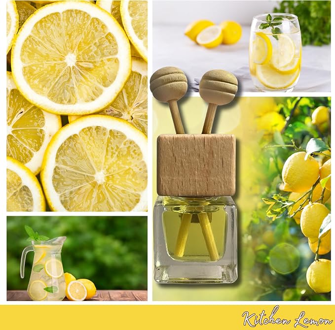 Cute Refillable Car Air Freshener Vent Clip 8mL – Kitchen Lemon – 15mL Refill Included – Long Lasting Fragrance Oil Diffuser – 100% American Handmade Odor Eliminator