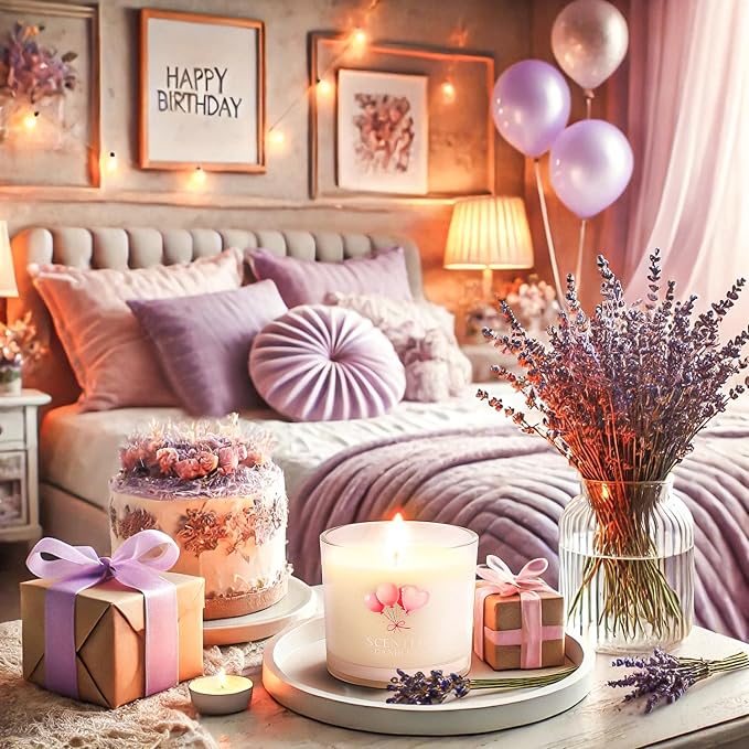 CHILLFLAME Birthday Candles, Scented Candles Gift Set for Stress Relief, 3 Votive Candles for Women and Men, Birthday Candle Gifts for Women (Pink + Purple + White, 7 oz)