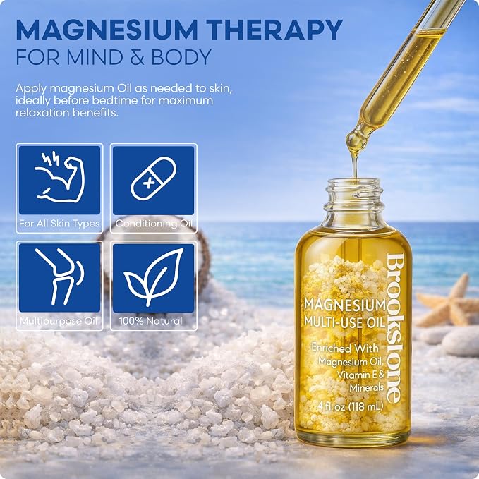 Brookstone Magnesium Multi-Use Essential Oil - Muscle Relief & Relaxation Oil - Infused with Magnesium