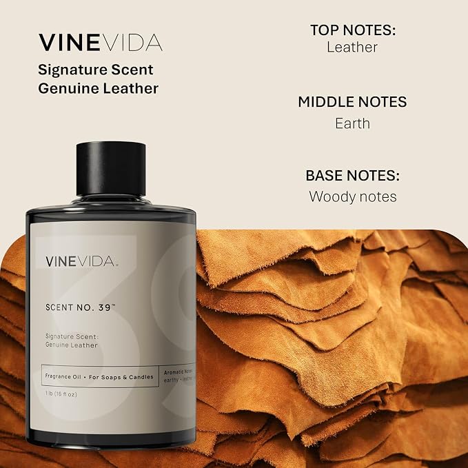 VINEVIDA [16oz] Genuine Leather Fragrance Oil for Soap Making Scents for Candle Making, Perfume Oils, Soy Candles, Masculine Home Scent Diffusers, Car Freshies, Cologne for Men, Massage Oils