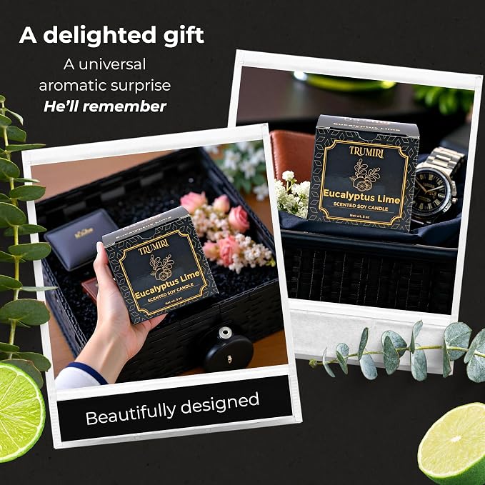 Eucalyptus Candle with Lime Strong Scented Soy Candel Clean Non Toxic Velas Aromáticas for Home Pack of 1 Gift for Fall Christmas Holidays