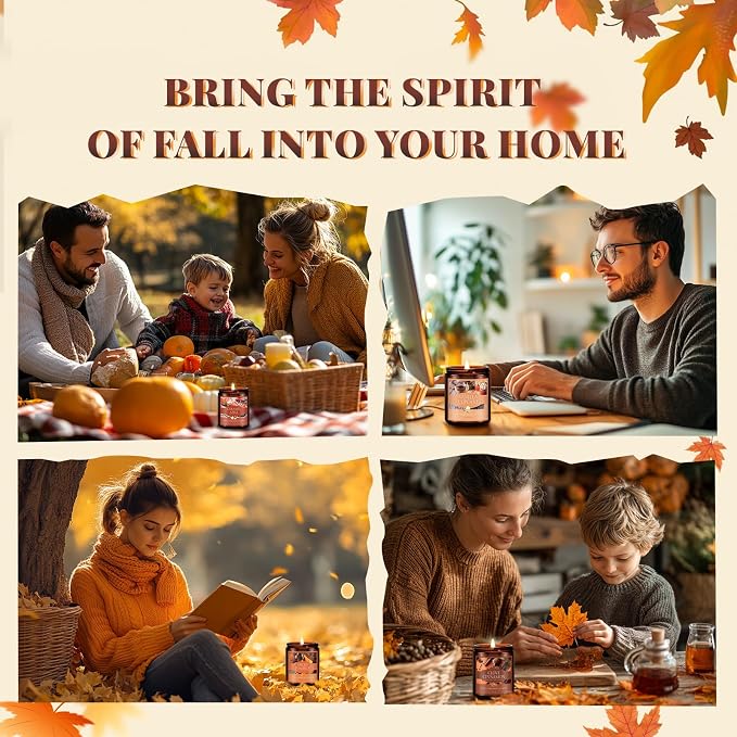 Fall Candles Set, 8 Pack Candles for Home Scented Natural Soy Wax, Autumn Gifts Set for Women Men, Fall Fragrance of Pumpkin/Cinnamon/Vanilla Cupcake/Apple