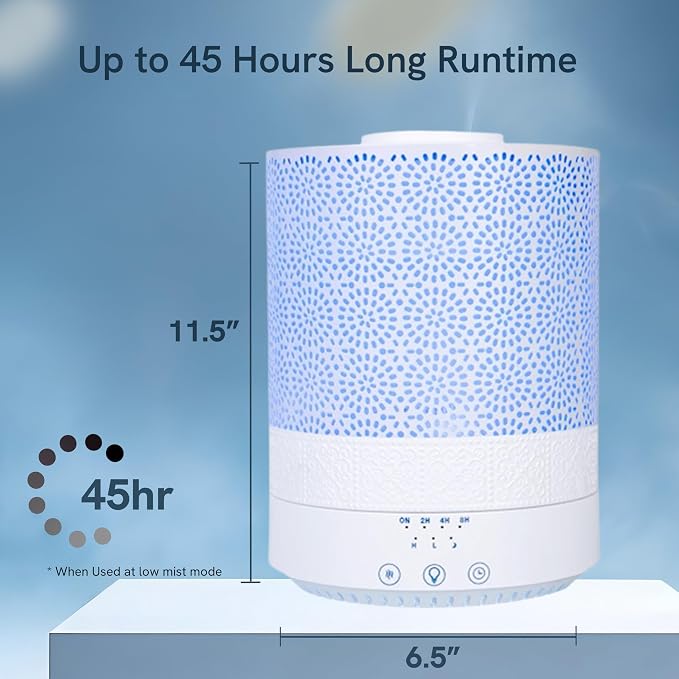 BlueHills 2500 ML XL Essential Oil Diffuser Aroma Humidifier with Timer for Large Home Decor Baby Rooms Big Huge 2.5 L Capacity Long Run Color Changing Lights Decorative Design High Mist White- F002