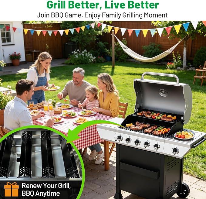 Gas Grill Heat Plates, 14.56" L Porcelain Grill Burner Covers Replacement Parts Accessories for Nexgrill, Grill Master, Heavy Duty Thick Heat Shields 6 Pack