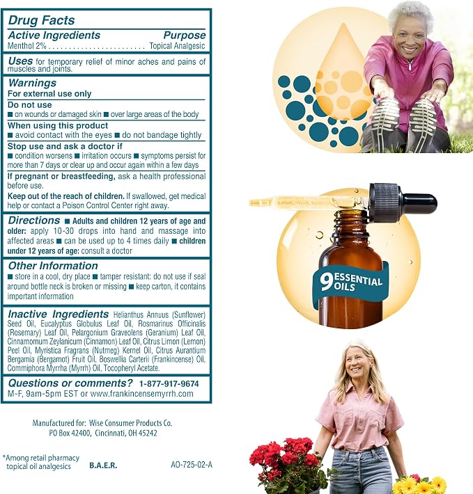 FRANKINCENSE & MYRRH Arthritis Pain Rubbing Oil, Dr Recommended 2 oz, 2Pack | Two 2 oz bottles. Menthol + 9 essential oils. Ease arthritis, joint, back, knee & shoulder pain to reduce inflammation, fast.