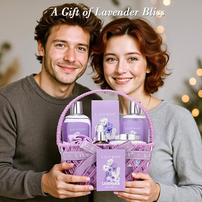 Gifts for Women, Birthday Gift - Lavender Bath and Body Gift Set, Spa Gift Basket for Women | Mothers Day Gifts for Mom, Self Care, Spa Gift for Valentines Day, Christmas Gift, All Occasion