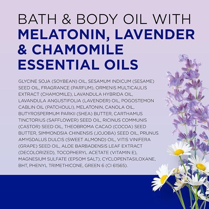 Dr Teal's Moisturizing Bath & Body Oil, Sleep Blend with Melatonin, Lavender & Chamomile Essential Oils, 8.8 fl oz.
