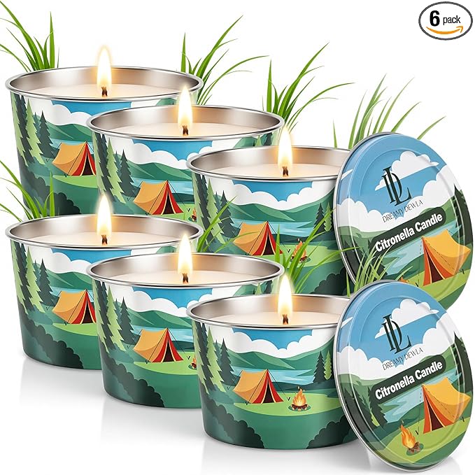 Citronella Candle for Outdoor 6 Pack, 2.2oz Citronella Scented Candles for Outdoor Camping, Natural Soy Wax with Essential Oils, Portable Tin for Patio Backyard Hiking