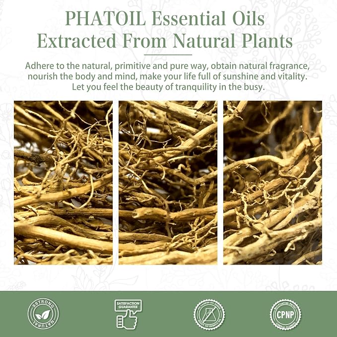 Vetiver Essential Oil, 1.01Fl.Oz (30ML) PHATOIL Pure Essential Oil Singles for Aromatherapy Diffusers, Humidifiers, Great for DIY Candle and Soap Making, Gift for Friend