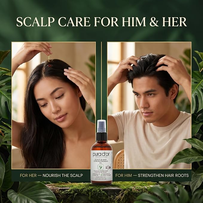 PURA D'OR Scalp & Hair Strengthening Oil Supports Optimal Growth, Reduce Breakage, Nourish Roots for Healthier, Fuller, Thicker Hair - Rosemary, Castor & Peppermint Oil: 3.3 Oz Hair Regrowth Tonic