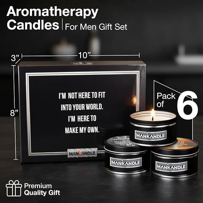 Majestic Zen Premium Scented Candles Gift Set for Men | 6-Pack Soy Wax Candles with Relaxing Masculine Scents | Inspirational Candle Gift for Him | Stress Relief Aromatherapy Candle Set