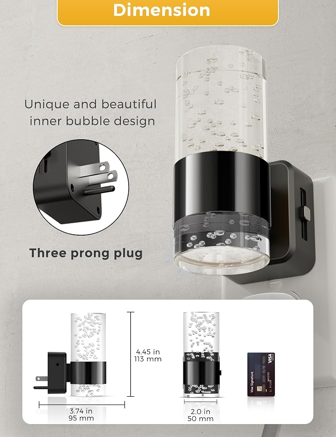 Night Lights Plug into Wall, Dimmable Night Light with Dusk to Dawn Sensor, Acrylic Night Light with Warm Light 3000K, Wall Sconce-Style Design Nightlight for Hallway, Bathroom, 1-Pack