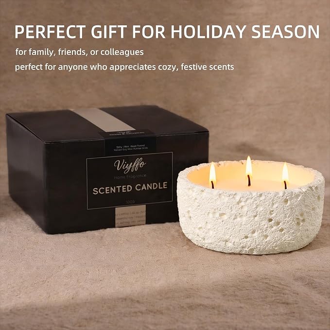 Viyffo Large 20oz Scented Candle – Creamy Vanilla, 3 Wick Non Toxic Soy Candles for Women & Men, Matte Ivory White Ceramic Jar Perfect for Home Fragrance, Elegant Room Décor & Premium Gift