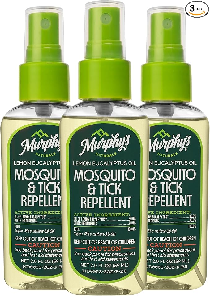 Murphy's Naturals Mosquito & Tick Bug Repellent Spray, Oil of Lemon Eucalyptus for Skin + Outdoor Gear, 2 Ounce Pump, 3-Pack