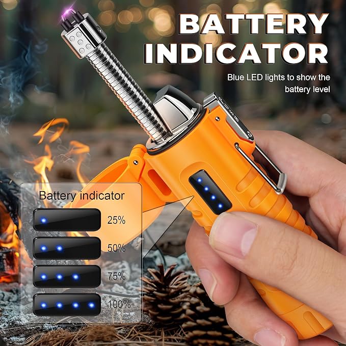 Lafagiet Electric Lighter, USB C Rechargeable, with LED Battery Display, Flashlight, 360° Flexible extendable Arc Lighters for Candle, Camping, Outdoor Adventure