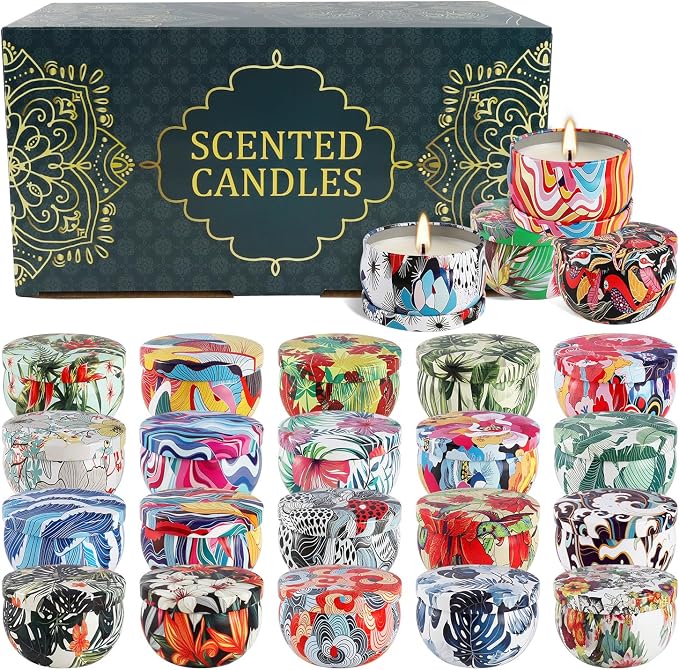 YOROXRG 24Pack Scented Candles, Soy Wax Travel Tin Jar Candles, Aromatherapy Candles for Home 2.5 OZ for Mom for Christmas, Birthday, Thanksgiving, Mother's Day, Valentine's Day