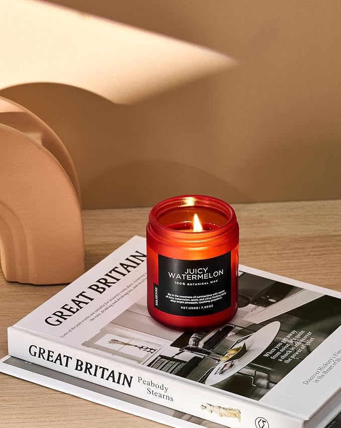 M&SENSE Juicy Watermelon Scented Candles for Home, 7.05oz Natural Soy Wax, 50 Hours Slow Burning, Non Toxic Organic Candles, Fruit Scent Aromatherapy Home Fragrance for Housewarming Gifts