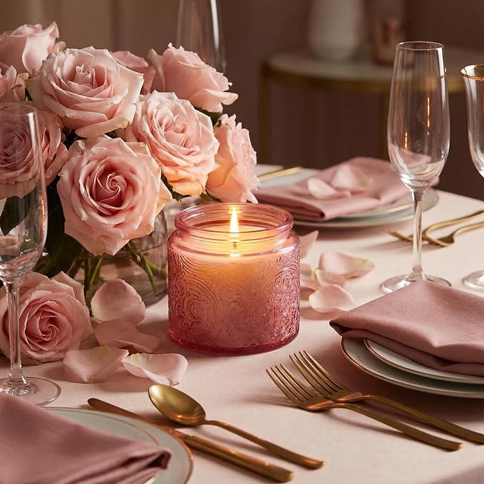 10 oz Pink Sun Moon Stars Candle Jars with Metal Lids, 9 Pack | Patented Embossed Design, Includes Wick Centering Devices & Warning Labels, Multiple Color Options