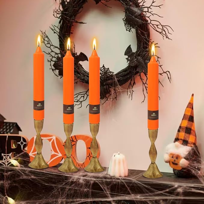 Orange Candle 9 Inch Tall Smokeless Taper Candles 4 Pack Unscented Candle for Christmas Dinner Halloween Thanksgiving Day Household Décor Candlesticks