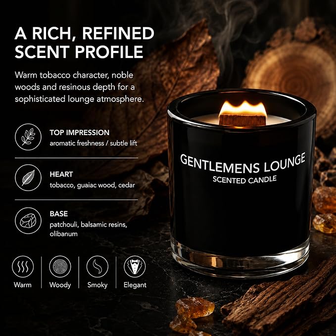 Fragrance ONE Gentlemen Lounge Candle I 200G – Gentlemen Lounge Scented Candle I Luxury Fresh Citrus & Calming Jasmine Fragrance I Premium Long-Lasting Aromatherapy Soy Wax Candle I 10.58 Ounce