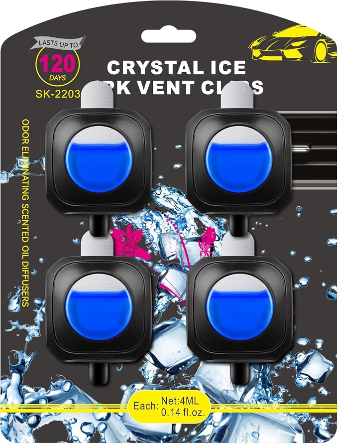 JUSTTOP Crystal Ice Scent Car Air Freshener Clip,Provides Long Lasting Fragrance Holding for Over 120 Days,4 Vent Clips,4ml Each,Car Accessories for Men or Women(Crystal Ice)