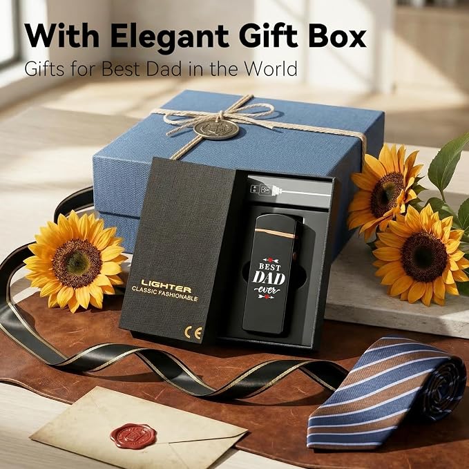 Coquimbo Fathers Day Dad Gifts from Daughter Son Wife: Electric Lighter Dad Mens Birthday Gifts, Rechargeable Windproof Flameless Dual Arc Plasma Lighters