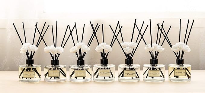 CULTURE & NATURE Reed Diffuser Set 6.7oz (200ml) Summer Peach Scented Diffuser with Sticks Home Fragrance Reed Diffuser for Bathroom Shelf Decor