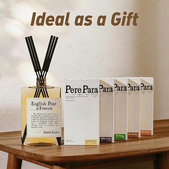 Luxury Hotel Scent Reed Diffuser Rifill 400ml (13.53oz) with 6 Reed Sticks | English Pear & Freesia Scent | Home, Bathroom & Office Decor | Long-Lasting Room Freshener | Premium Gift Set