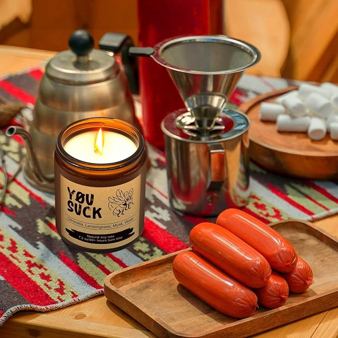 Lihome Citronella Candle – Funny Soy Wax Candle – 7.2oz with Lemongrass, Musk & Wood Scents – Outdoor Gift for Men & Women