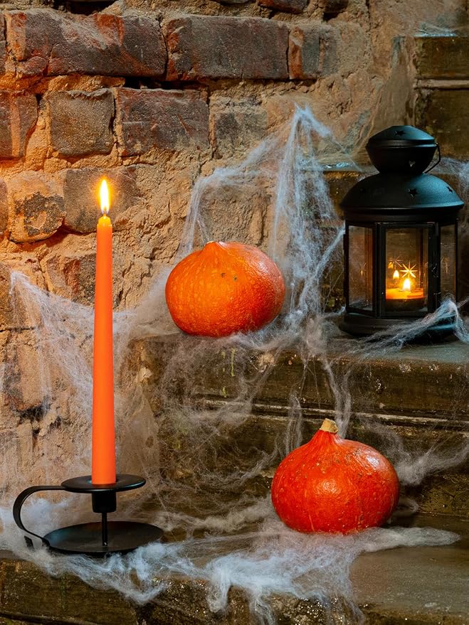 CANDWAX 12 inch Orange Taper Candles Set of 4 — Unscented Dripless Smokeless Slow Burning Orange Tapered Candlesticks — Ideal as Thanksgiving Dinner Table Centerpiece or for Halloween Décor