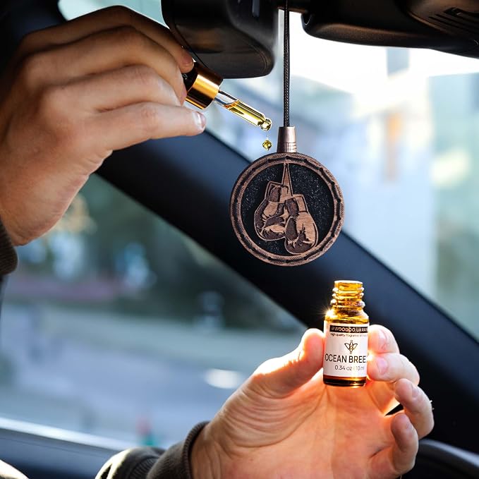 Wood Car Air Freshener — Handmade Car Air Freshener — Boxing Gloves Designed Fragrance Oil Diffuser in Wooden Gift Box — Aromatherapy Gift Set with Ocean Breeze Fragrance Oil - 10 ml