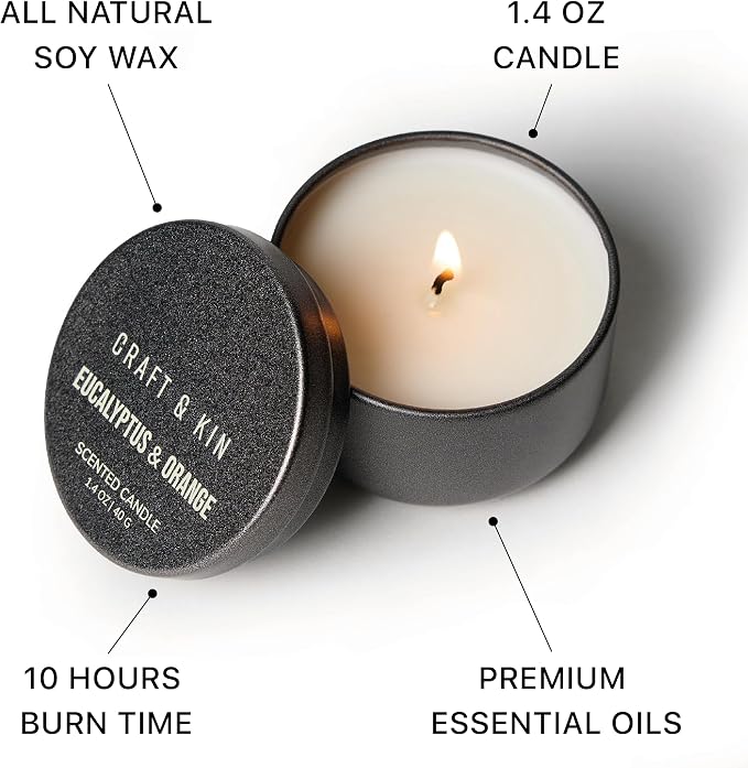 Craft & Kin Premium 6 Scented Votive Candles – Luxury Mini Natural Soy Scented Candle Gift Set with Assorted Scents – Room Decor and Aromatherapy – 15-20 Hour Burn Time Each