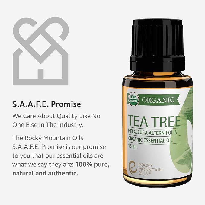 Rocky Mountain Oils Organic Tea Tree Essential Oil - 100% Pure, Undiluted, Natural Aromatherapy Oil for Skin, Hair & Diffuser, Therapeutic Grade for Hair Care, Massage and Humidifiers, USDA