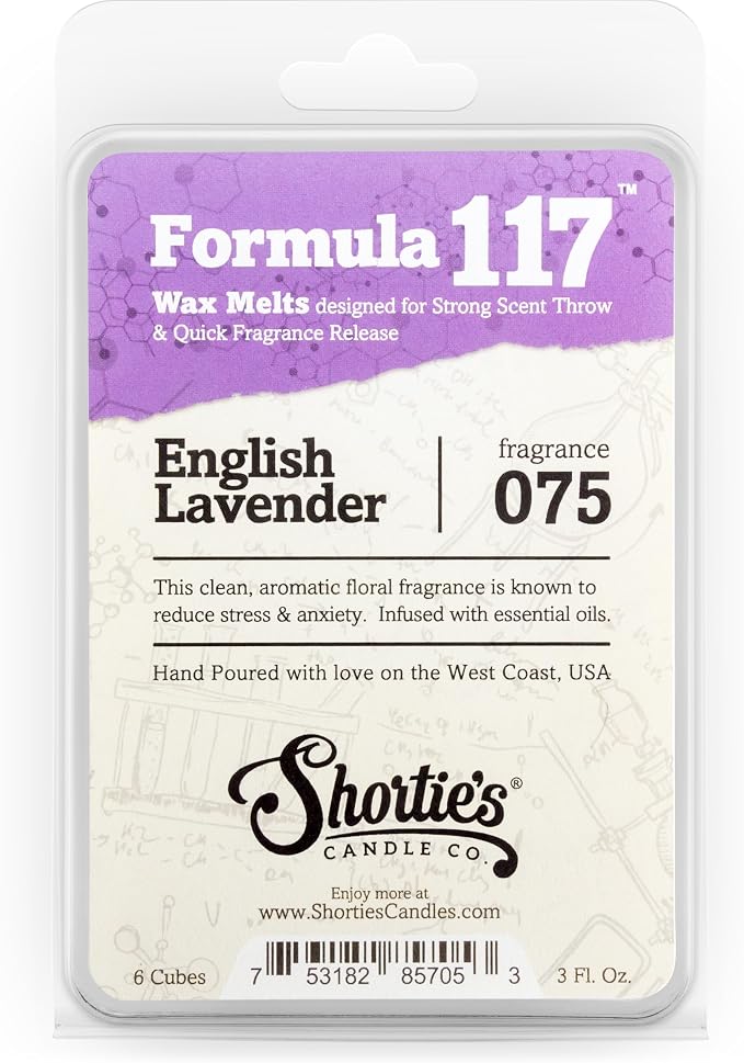 Shortie's Candle Company Pure English Lavender Premium Wax Melts - 3 Oz., Strong & Long Lasting, Non-Toxic - Made with Essential & Natural Oils - Formula 117