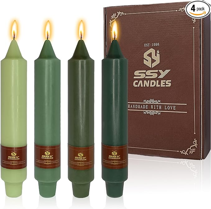 Gradient Green Taper Candles Stick 7 inch High Tapered Candle - Set of 4 Short Candlesticks Unscented Tapered Candlesticks for Home Decoration Holiday Wedding Party