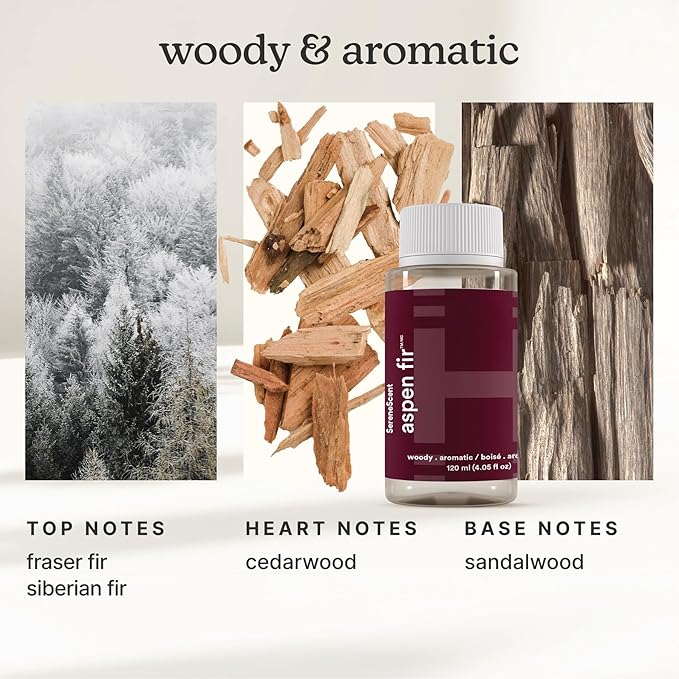 Homedics SereneScent Waterless Home Fragrance Diffuser & Oils Set, Includes 2 120ml SereneScent Oil Bottles, Maldives Escape and Aspen Fir, Patented Air Diffusion Technology, Large Rooms