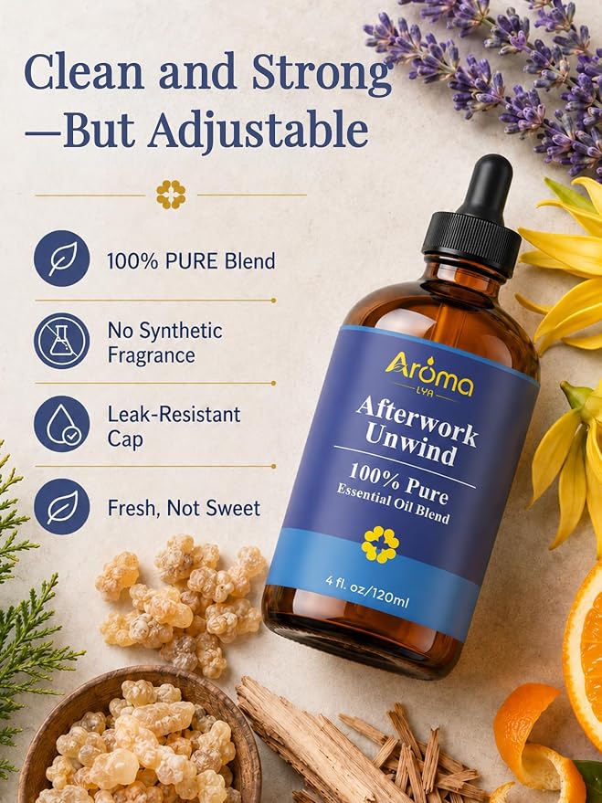 Afterwork Unwind — A 100% Pure Essential Oil Blend Bright Citrus-Floral Diffuser Blend that Helps You Switch Off The Noise of The Day, Essential Oils for Diffusers for Home