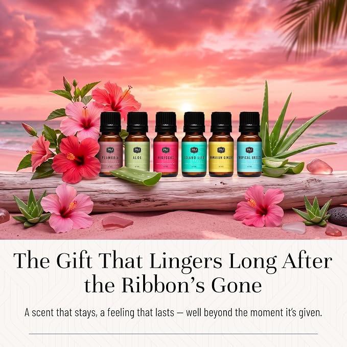 P&J Trading Fragrance Oil Hawaiian Set | Hibiscus, Island Life, Hawaiian Ginger, Tropical Breeze, Plumeria, Aloe Scents for Candle Making, Freshie, Soap Making Supplies, Diffuser Oil Scents