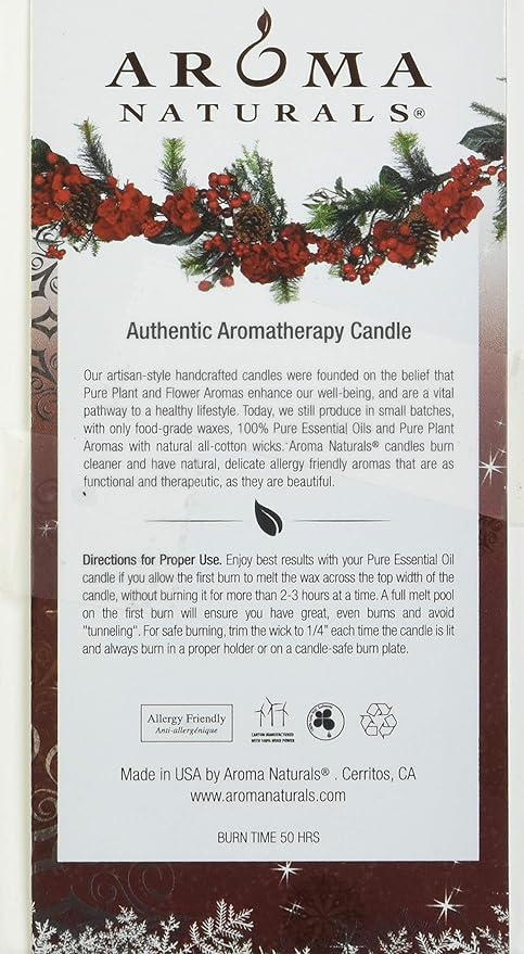 Aroma Naturals Holiday Orange, Clove and Cinnamon Essential Oil Scented Pillar Candle, Warm Spice, 2.5 inch x 4 inch