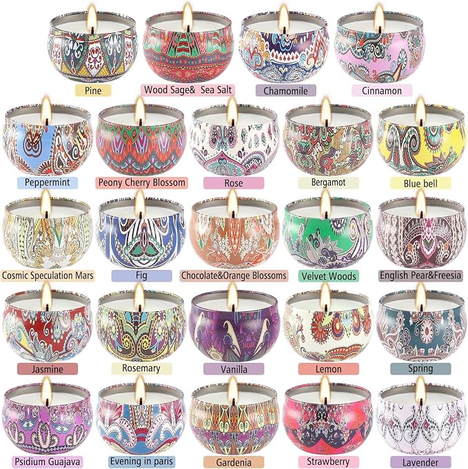 YOROXRG 24Pack Scented Candles,Soy Wax Jar Candles,Aromatherapy Candles for Home 2.5 OZ Scented Candles for Mom for Christmas Candles, Birthday, Thanksgiving, Mother's Day,Valentine'sDay