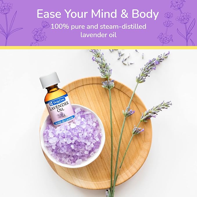 De La Cruz Lavender Essential Oil Steam-Distilled - 100% Pure Lavender Oil for Aromatherapy 1 FL OZ