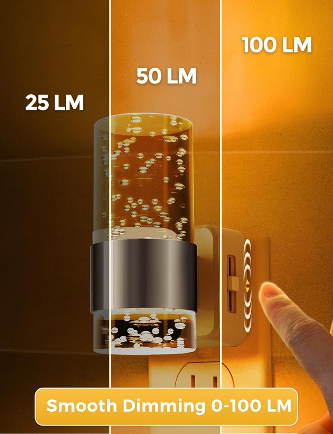 L LOHAS LED Night Light,Dimmable Night Lights Plug into Wall, Acrylic Nightlights with 0-100 LM Adjustable Brightness, Amber Plug in Night Light with Dusk to Dawn Sensor, for Bathroom Hallway