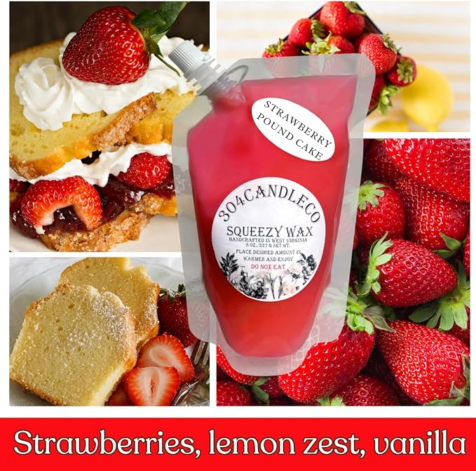 304CandleCo Large Squeeze Soy Wax Melt - 50 SCENTS! - Highly Fragrant & Hand-Crafted - Easy Mix & Match - American Made - Perfect for Wax Warmers (3oz, Strawberry Pound Cake)