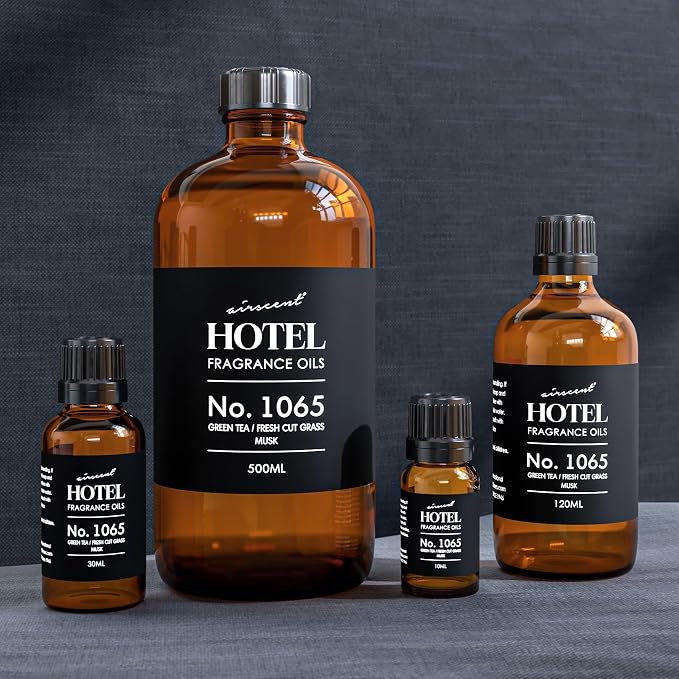 AirScent Hotel Diffuser Oil No. 1065 - Green Tea & Fresh Cut Grass - Premium Fragrance Oil for Ultrasonic and Waterless Diffusers and Crafting - 500 mL, 16.9 fl oz Glass Bottle