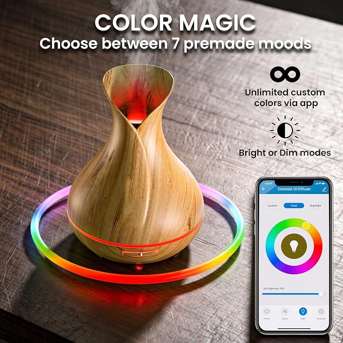 Sierra Modern Home Smart WiFi Humidifier - Aromatherapy Essential Oil Diffusers with App Control & Voice Control - Works with Alexa & Google Home - 400ml Ultrasonic Diffuser & Humidifier - Light Brown