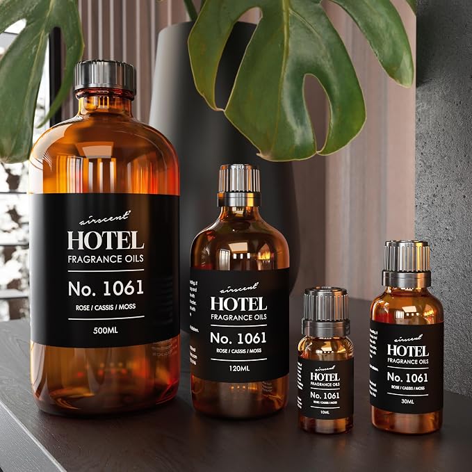 AirScent Hotel Diffuser Oil No. 1061 - Rose Cassis Moss - Premium Fragrance Oil for Ultrasonic and Waterless Diffusers and Crafting - 10 mL, 0.34 fl oz Glass Dropper Bottle