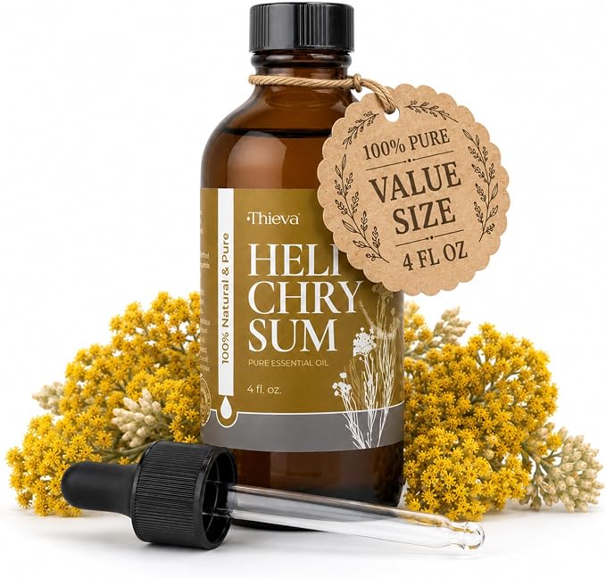 THIEVA Helichrysum Essential Oil 4 oz (118 ml) – 100% Pure and Natural Non-GMO Helichrysum (Gymnocephalum) Oil for Aromatherapy, Focus, and Relaxation