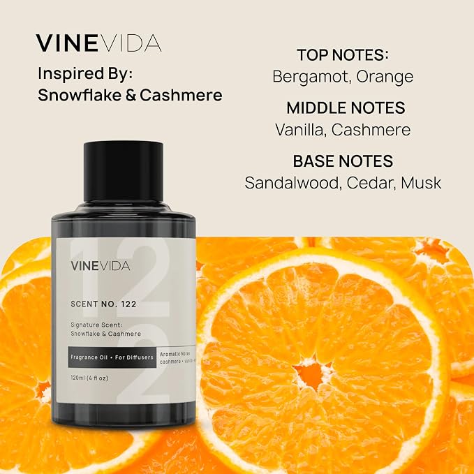 VINEVIDA [4 Oz] Inspired by: Snowflake & Cashmere; Diffuser Oil Refill | Premium Scent Diffuser Oil for Home | Non-Toxic Fragrance