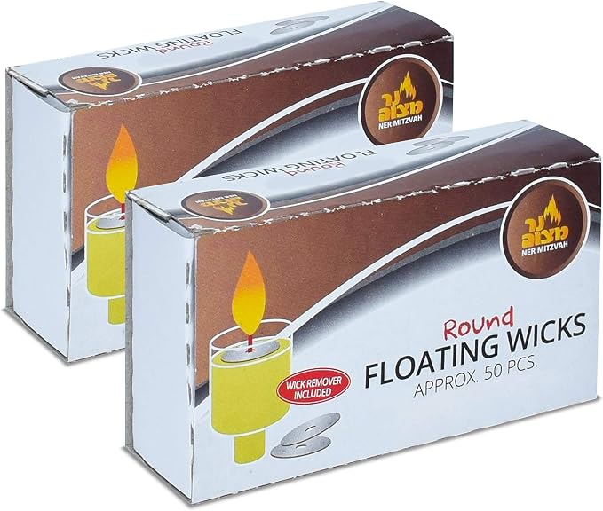 Ner Mitzvah Round Floating Wicks – 100 Count (Approx.), Cotton Wicks and Cork Disc Holders for Oil Cups - Bonus Wick Removal Tweezers