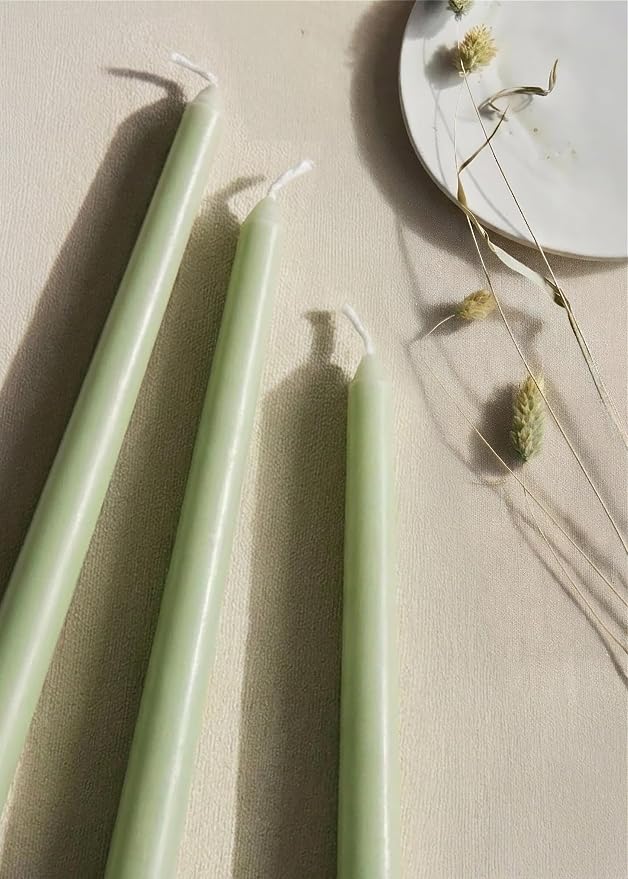 10" Classic Taper Candles, Spring Green, 4-Pack, 7-8 Hours Long Burning, Unscented Tall Candlesticks